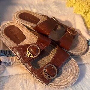 Tory Burch Selby brown leather espadrille